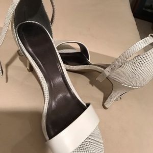 White lizard print heels